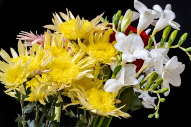 Karanlık bir arka planda güzel bir buket çiçek.