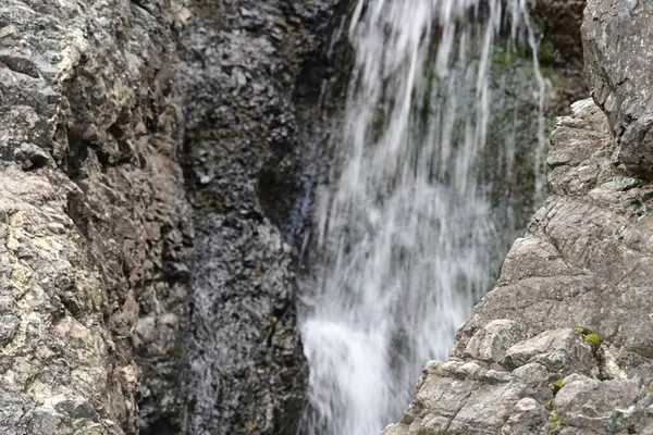 Dağlardaki güzel şelalenin manzarasını kapat.