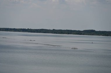 Arka planda bitki örtüsüyle kaplı bir nehir manzarası.