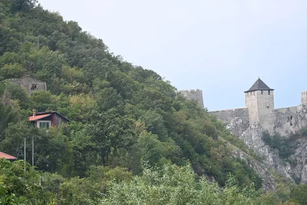 Ortaçağ taş duvarlı eski şatonun manzarası                