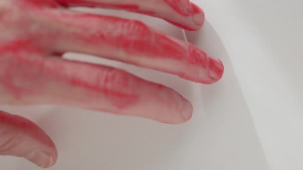 Bloody Female Hand Slide White Surface Finger Print — Stock Video