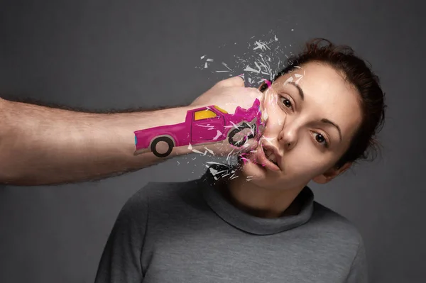 Concept Car Accidents Insurance Claims Woman Indifferent Expression Your Insurance — Stock Photo, Image