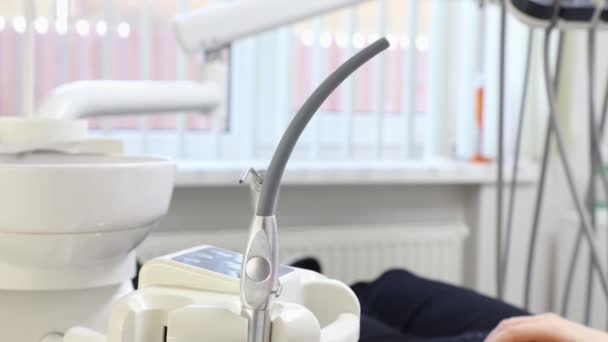 Vista Perto Equipamentos Odontológicos Clínica Conceito Tratamento Odontológico Ortodontia — Vídeo de Stock