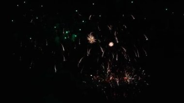 Gece gökyüzünde büyülü, renkli, parlak havai fişekler. Yeni yıl, Diwali ve Noel. Bağımsızlık Günü ve Festivali kavramı.