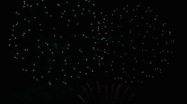 Gece gökyüzünde parlak havai fişekler ve aydınlatma büyülü bir tatil. Reklam ve bayram günü kavramı.