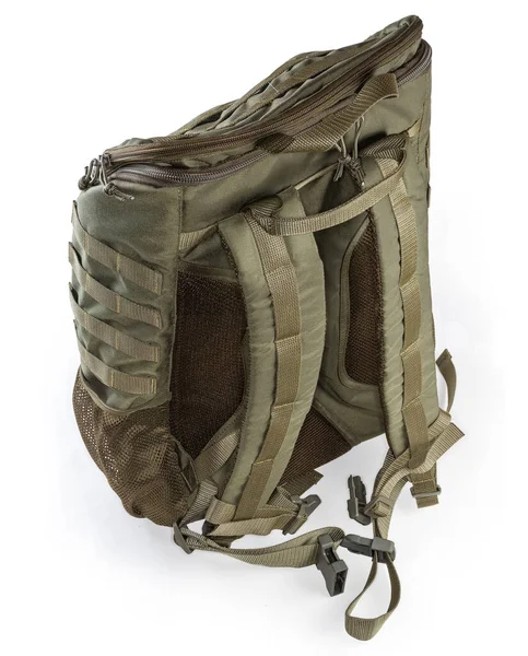 Textile Military Tactical Backpack Green Brown Protective Color View Shoulder — Stock Photo, Image