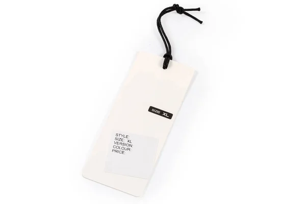 Umhängeanhänger Für Leere Kleidungsstücke Form Eines Weißen Kartonbettes Mit Bezeichnung — Stockfoto