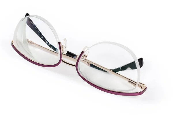 Moderní Klasické Dámské Brýle Zlatém Kovovém Rámu Purpurovými Oblouky Složenými — Stock fotografie