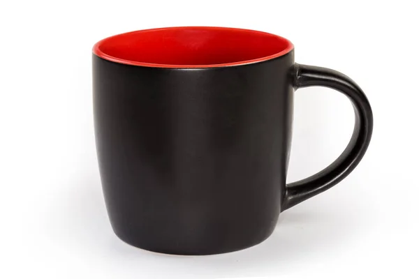 Порожня Керамічна Чашка Чорна Зовні Червона Всередині Ручкою Вид Збоку — стокове фото