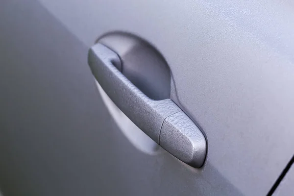 Door Handle Parked Gray Car Covered Dew Close Fragment Car — Stock Photo, Image