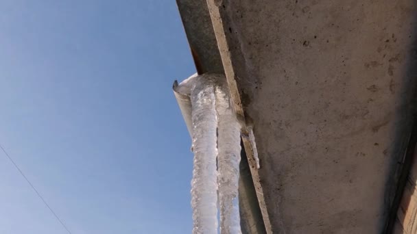 Icicles Industrial Building Roof Sky — Video Stock