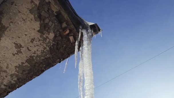 Icicles Industrial Building Roof Sky — Stock Video