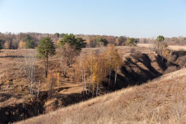 Vadinin dik yamaçları tek çam ağaçları ve yaprak döken ağaçlarla kaplıydı ve sonbahar güneşli günlerinde uzun solmuş çimlerle kaplıydı.