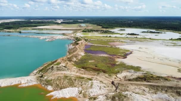 Waste Rock Dumps Artificial Lakes Ilmenite Quarry Aerial View — 图库视频影像