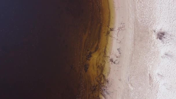 Sandy Coast Reservoir Water Surface Aerial View — Stockvideo