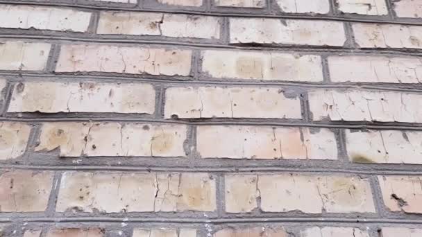 Rough Old Red Yellow Brick Wall While Vertical Panning — 图库视频影像