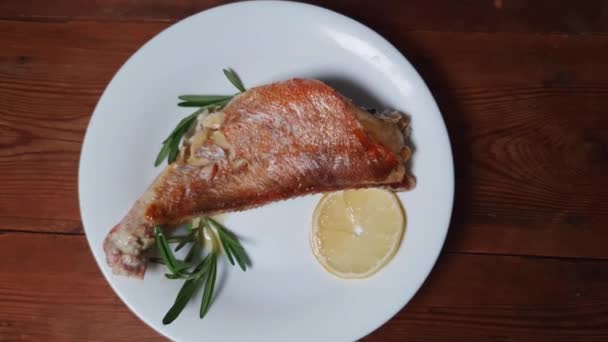 Baked Carcass Ocean Perch Sour Cream Sauce White Dish Old — Video Stock