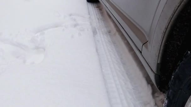 Part Car Wheels Tire Tracks Snow — Vídeo de Stock