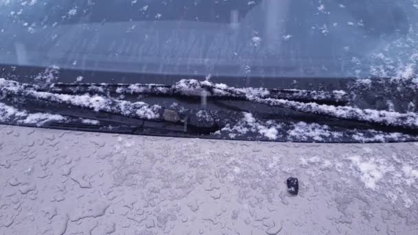 Part Hood Windshield Car Strong Snowfall — Αρχείο Βίντεο