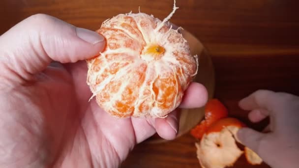 Tangerine Murcott Hands Peeling Skin — Stock Video