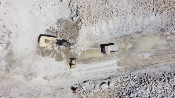Vertical Aerial View Mining Machineries Granite Quarry — Stock Video