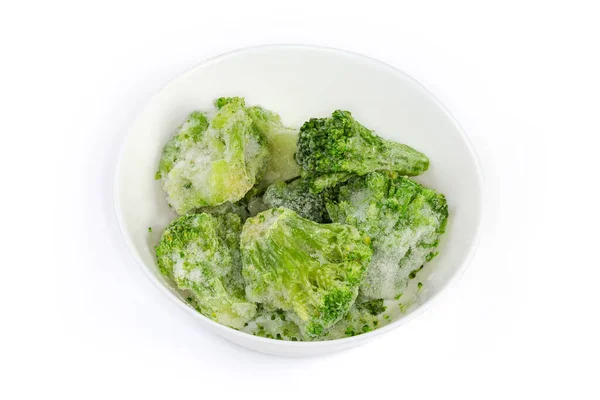 Filialer Fryst Broccoli Täckt Med Rime Den Lilla Vita Skålen — Stockfoto