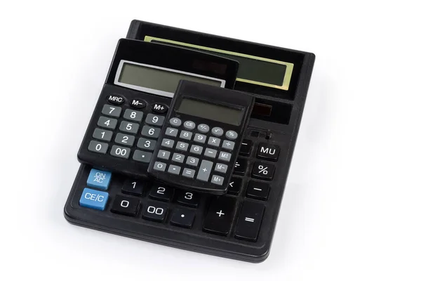 Dos Modernas Calculadoras Escritorio Electrónicas Utilizadas Diferentes Tamaños Calculadora Bolsillo — Foto de Stock