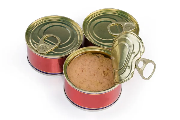 Canned Chopped Tuna Meat Olive Oil Partly Open Small Tin — Stock Photo, Image