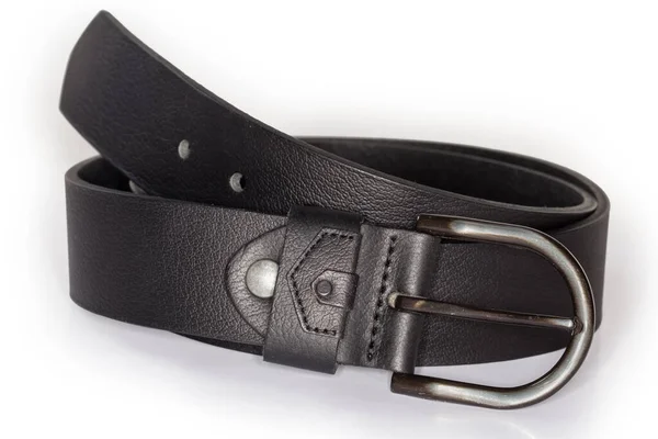 Lässiger Schwarzer Ledergürtel Für Männer Mit Klassischer Schnalle Mit Halbkreisförmigem — Stockfoto