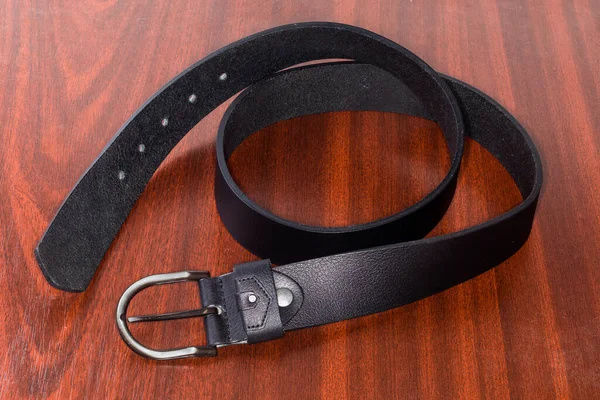 Cinturón Cuero Negro Casual Para Hombre Con Hebilla Clásica Con — Foto de Stock