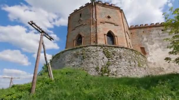 Башня Оборонительные Стены Меджибижского Замка Извне Украина — стоковое видео