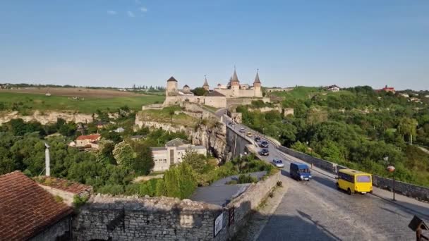 Widok Ogólny Średniowiecznej Twierdzy Kamianets Podilskyi Ukraina — Wideo stockowe