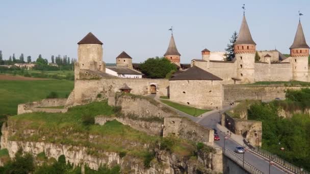 Vista Geral Fortaleza Medieval Cidade Kamianets Podilskyi Ucrânia — Vídeo de Stock