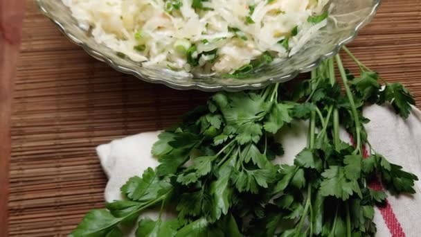 Salad Sauerkraut Greens Salad Bowl Fresh Parsley — Stock Video