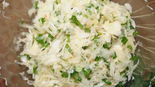 Salad Sauerkraut Greens Salad Bowl Fresh Parsley — Stock Video
