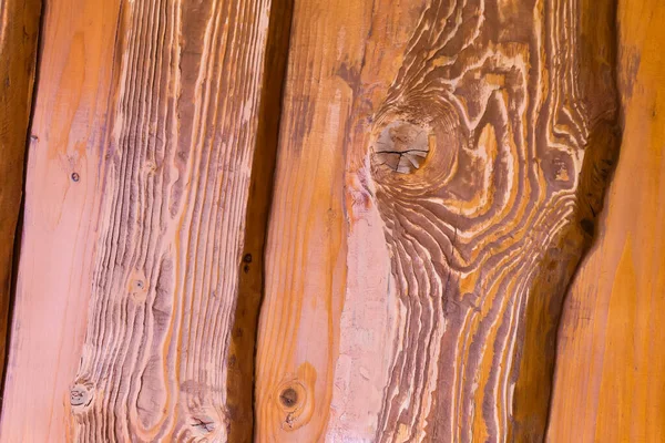 Fragment Wall Covered Vertically Arranged Varnished Natural Spruce Planks Pronounced — Stock Photo, Image