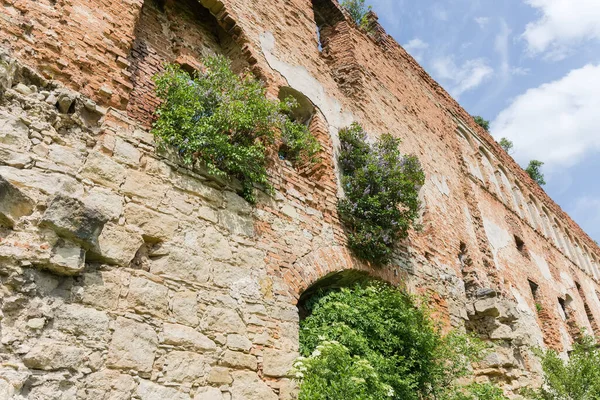 Restes Mur Défense Château Médiéval Construit Avec Pierre Des Briques — Photo