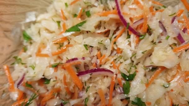 Salad Sauerkraut Chopped Red Onion Salad Bowl — Stock Video