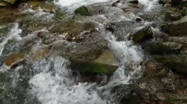 Dağ nehri taşların arasından akan suyla, yakından.