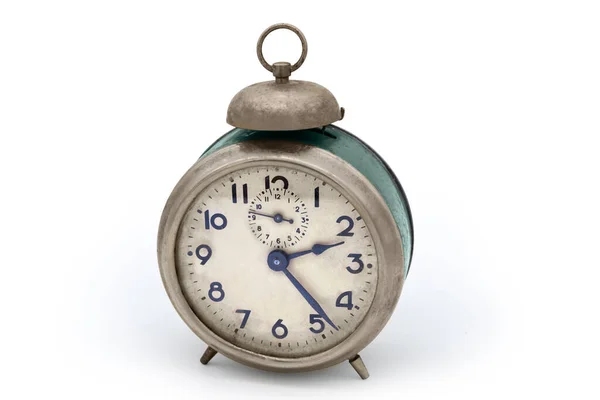 Old Vintage Mechanical Spring Powered Analog Alarm Clock Bell Top Stock Image