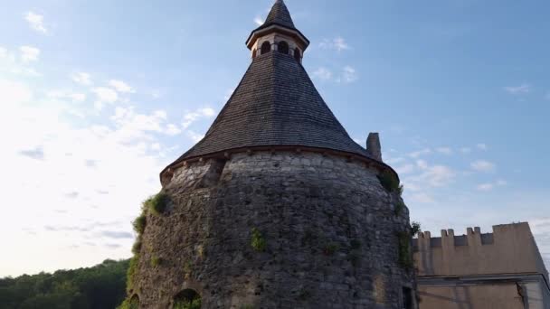 Pedra Medieval Torre Defensiva Redonda Kamianets Podilskyi Ucrânia — Vídeo de Stock