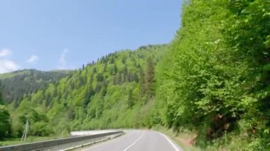 Dağ yolu vadide, nehir kıyısında.
