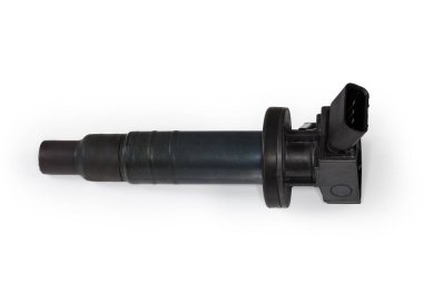 Used ignition coil of coil-on-plug system for modern car petrol internal combustion engine on a white background clipart
