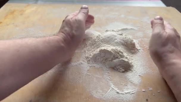 Raking Sifted Flour Heap Big Cutting Board — Stock Video