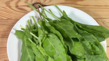 Bahçenin yaprakları kırsal masadaki tabakta.