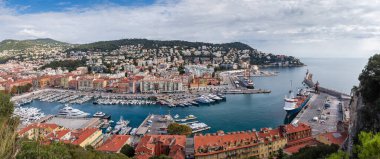 Main port of the Nice - Lympia, top panoramic view from the Castle Hill in autumn sunny day, Nice, France, clipart