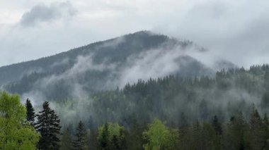Dağlık alan ve bulutlu gökyüzü Yağmurlu bir sabah, hızlandırılmış