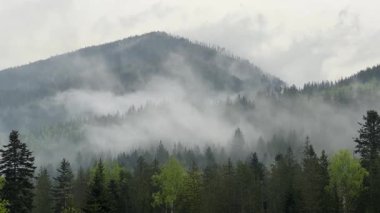 Dağlık alan ve bulutlu gökyüzü Yağmurlu bir sabah, hızlandırılmış