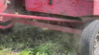 Bir tarlada küçük kare balyalarla saman balyalamak