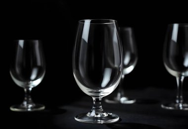 Siyah arkaplanda boş şeffaf şarap bardakları